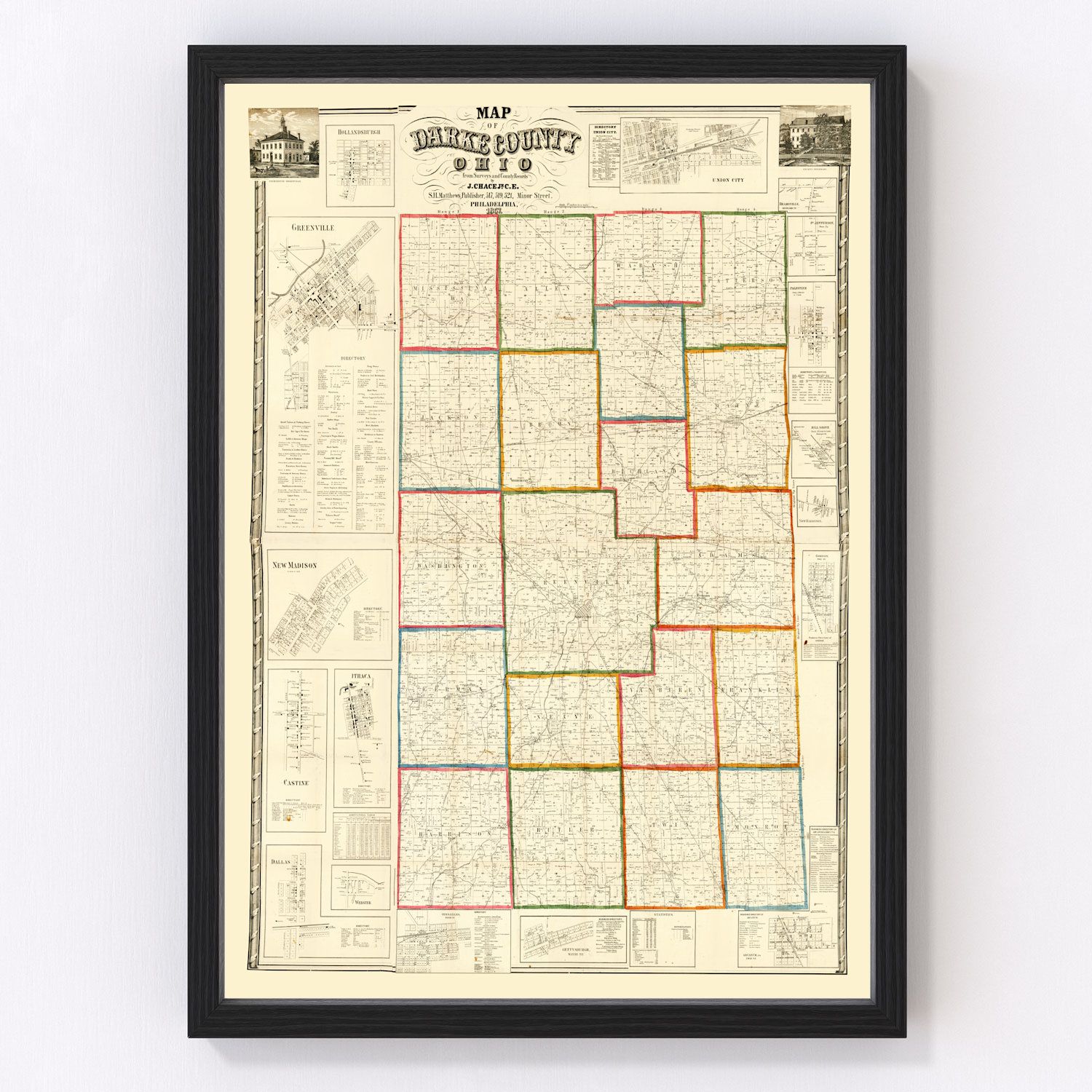 Vintage Map of Darke County, Ohio 1857