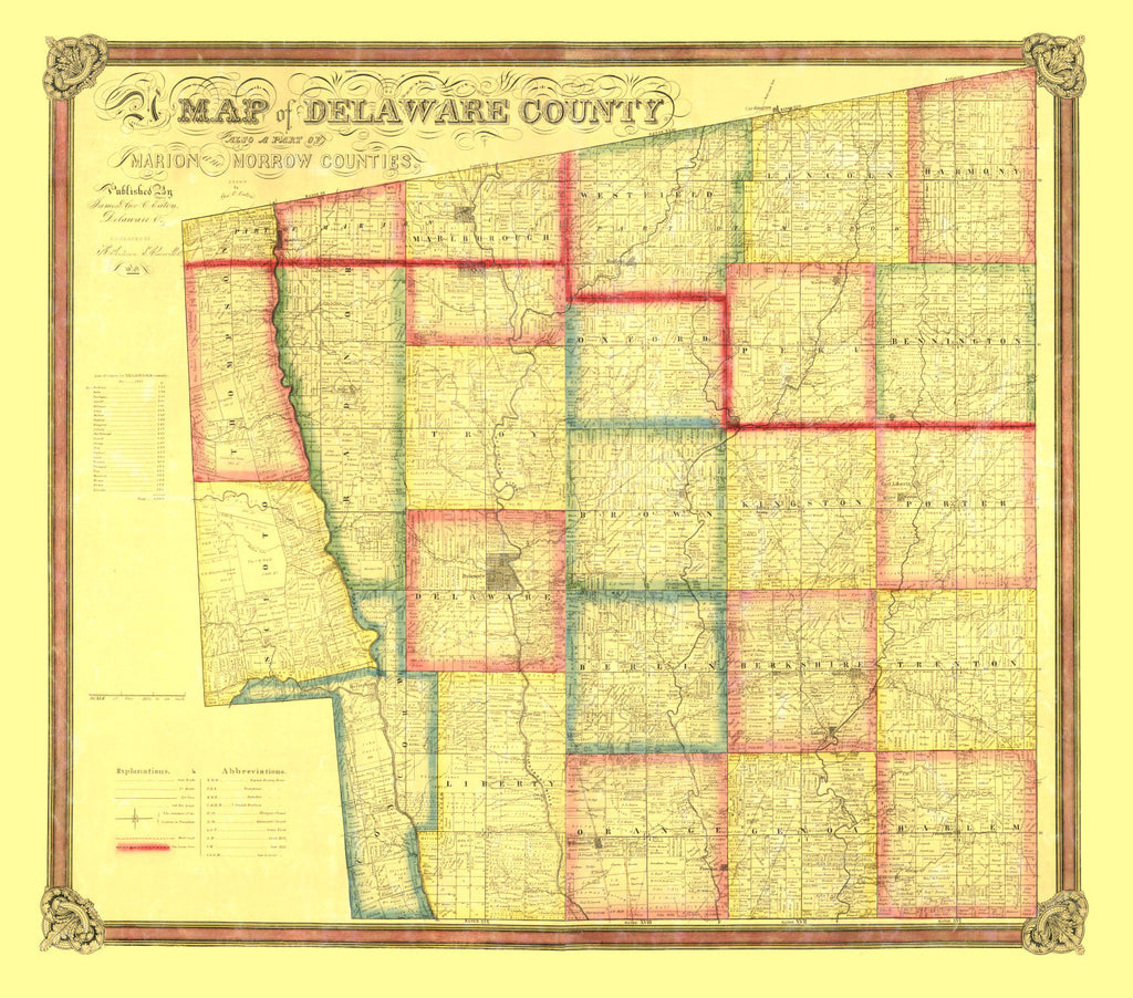 Vintage Map of Delaware County, Ohio 1849