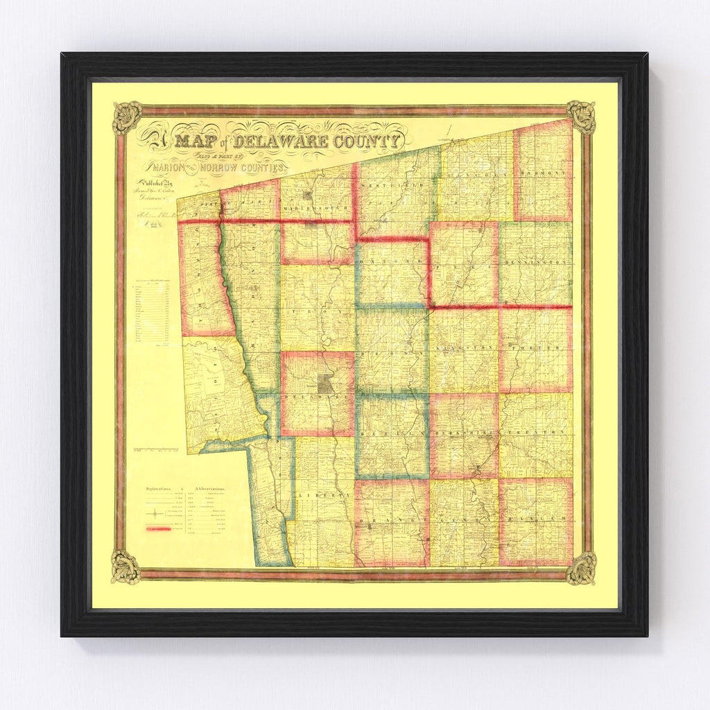 Vintage Map of Delaware County, Ohio 1849
