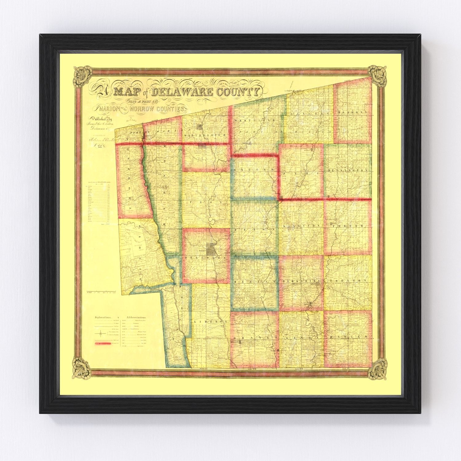 Vintage Map of Delaware County, Ohio 1849