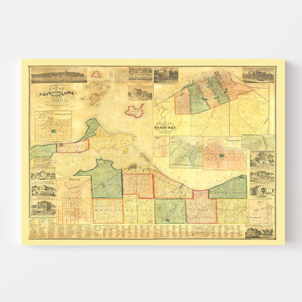Vintage Map of Erie County, Ohio 1863