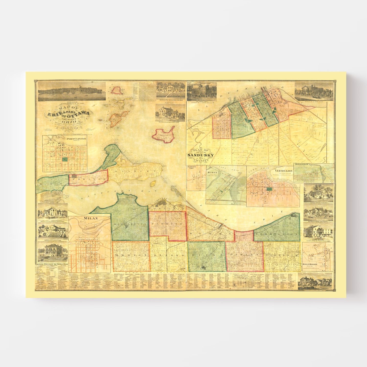 Vintage Map of Erie County, Ohio 1863