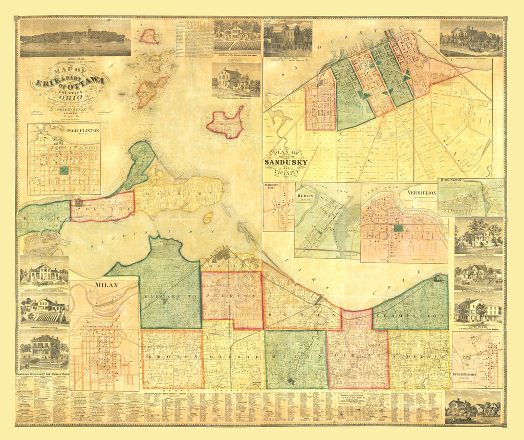 Vintage Map of Erie County, Ohio 1863