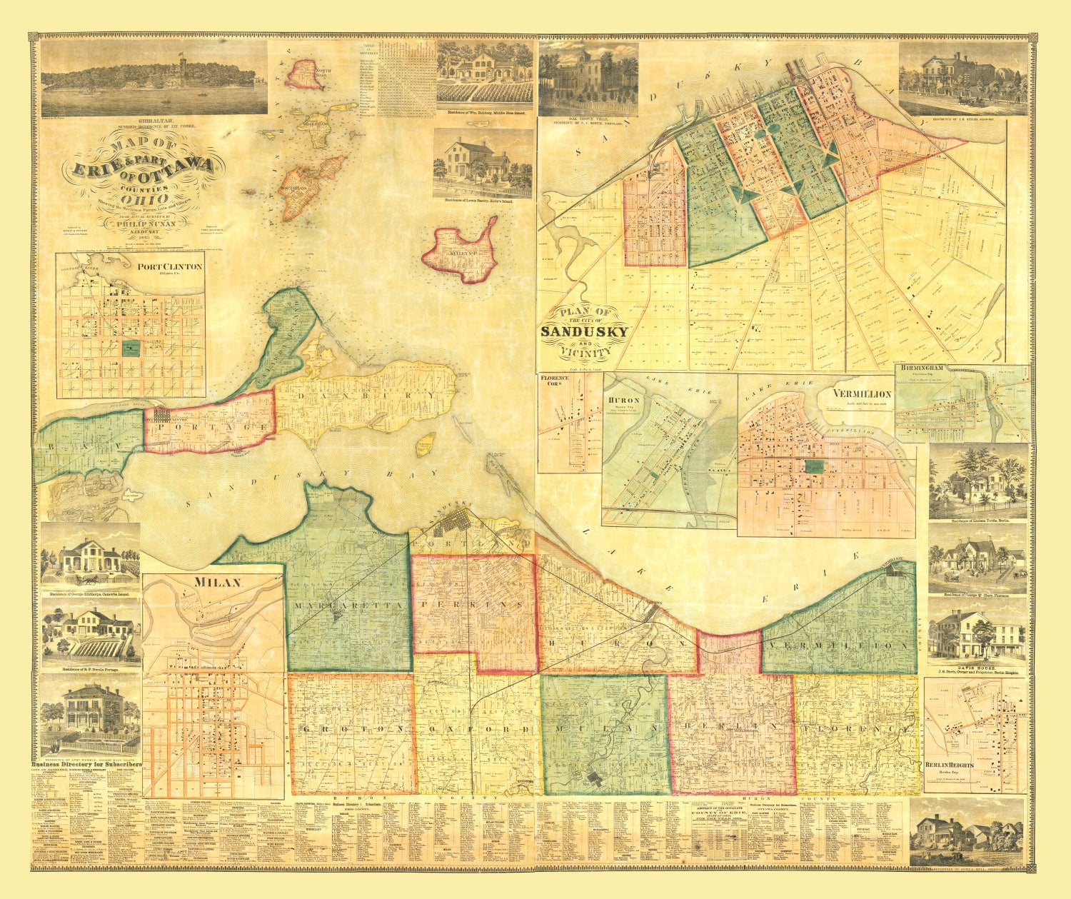 Vintage Map of Erie County, Ohio 1863
