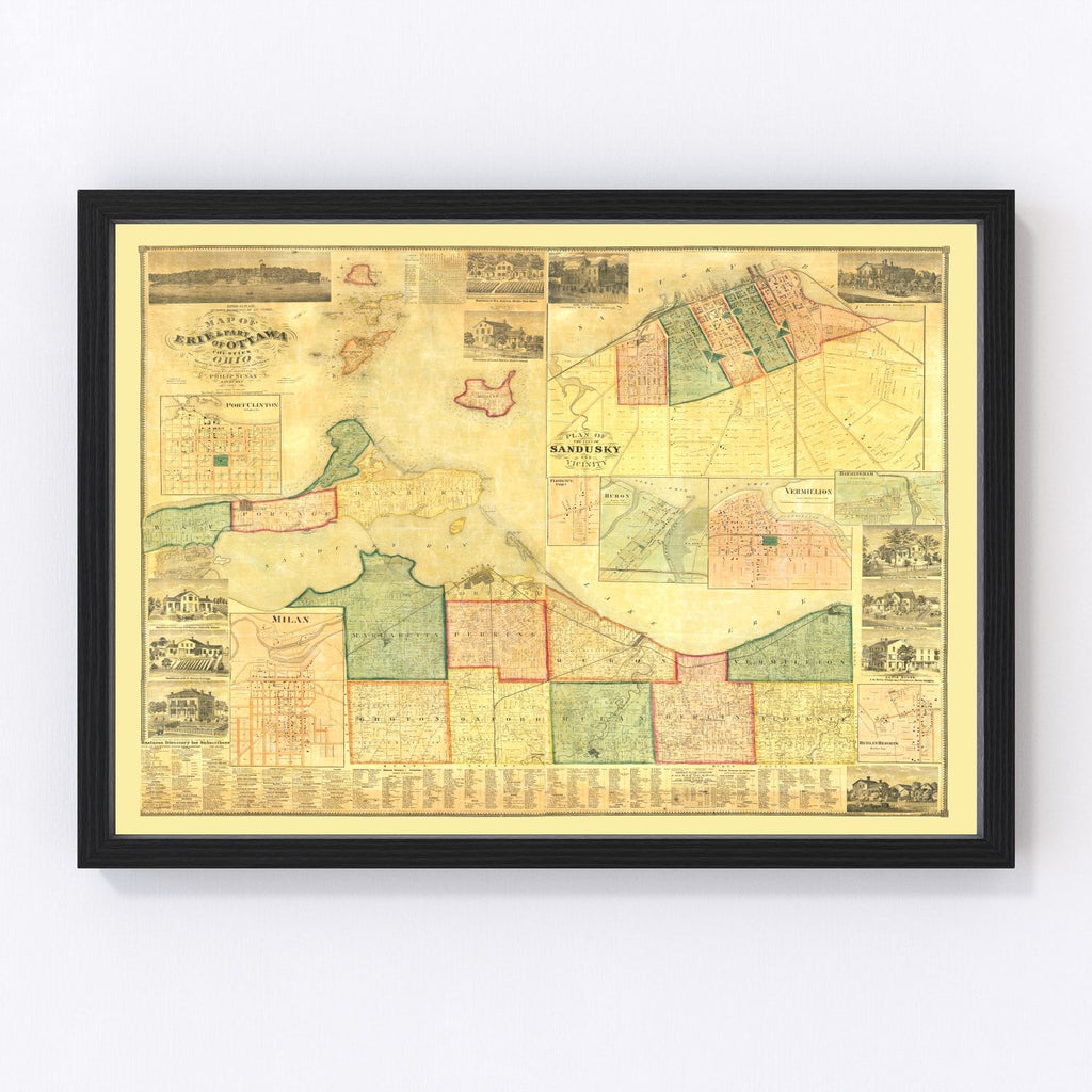 Vintage Map of Erie County, Ohio 1863