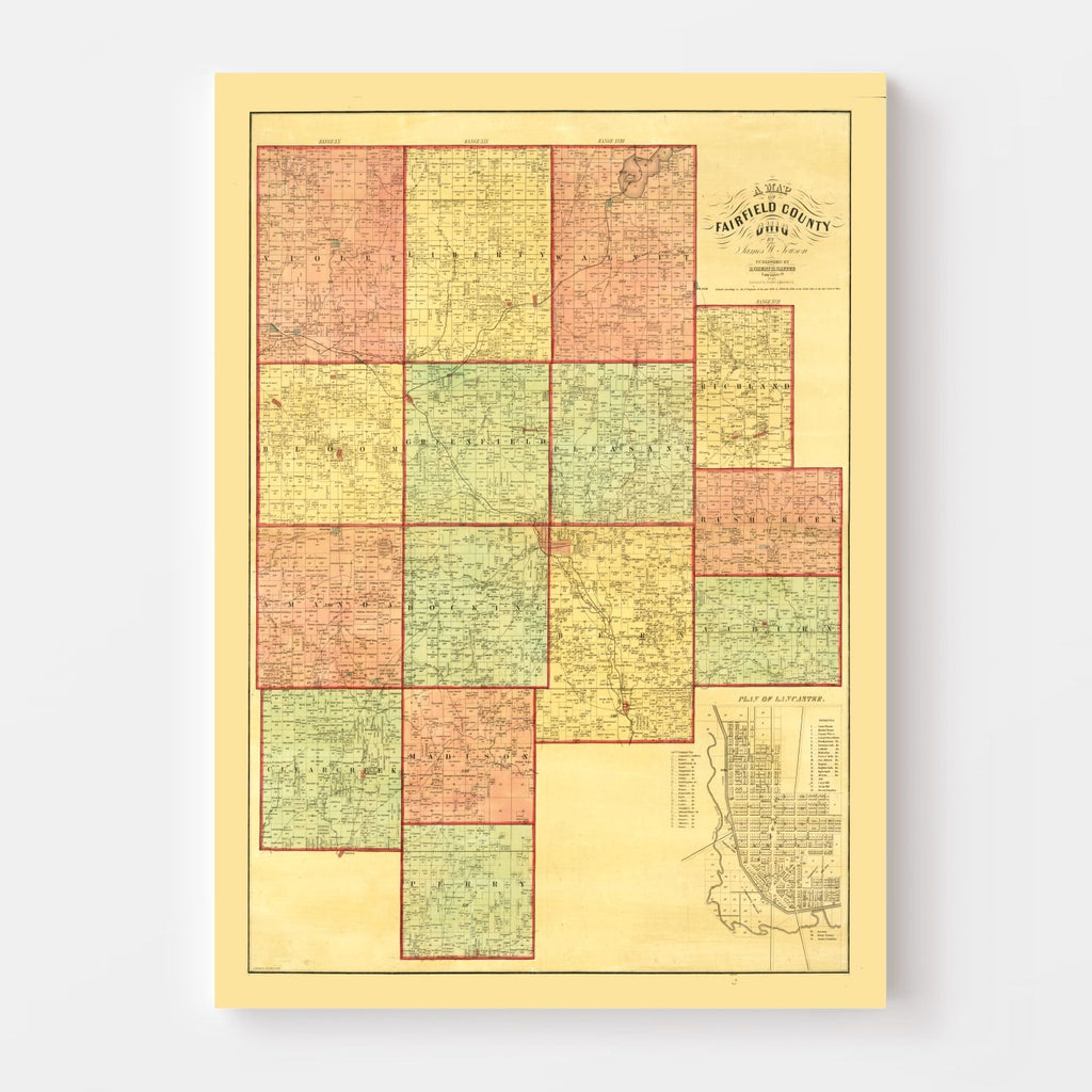 Vintage Map of Fairfield County, Ohio 1848