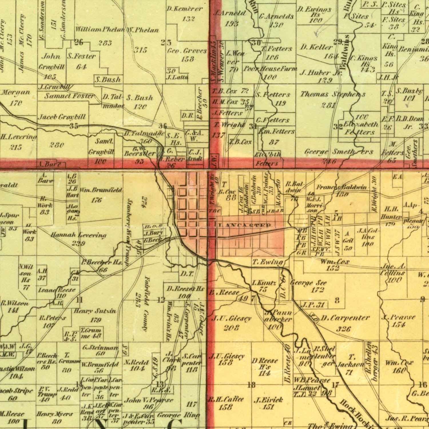 Vintage Map of Fairfield County, Ohio 1848