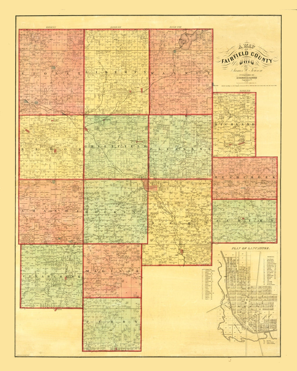 Vintage Map of Fairfield County, Ohio 1848