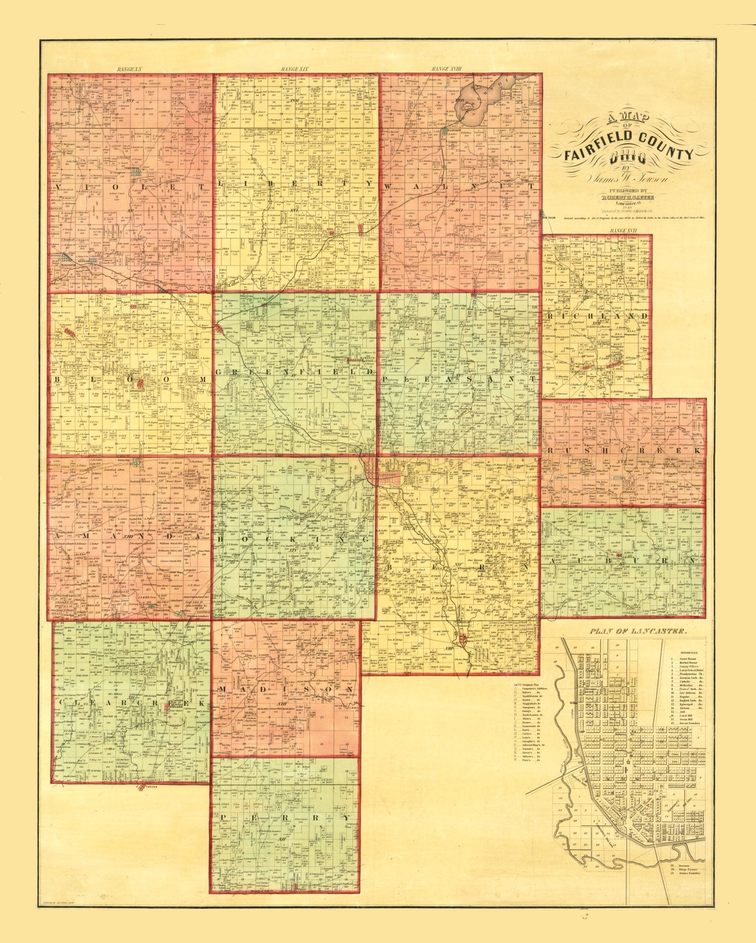 Vintage Map of Fairfield County, Ohio 1848