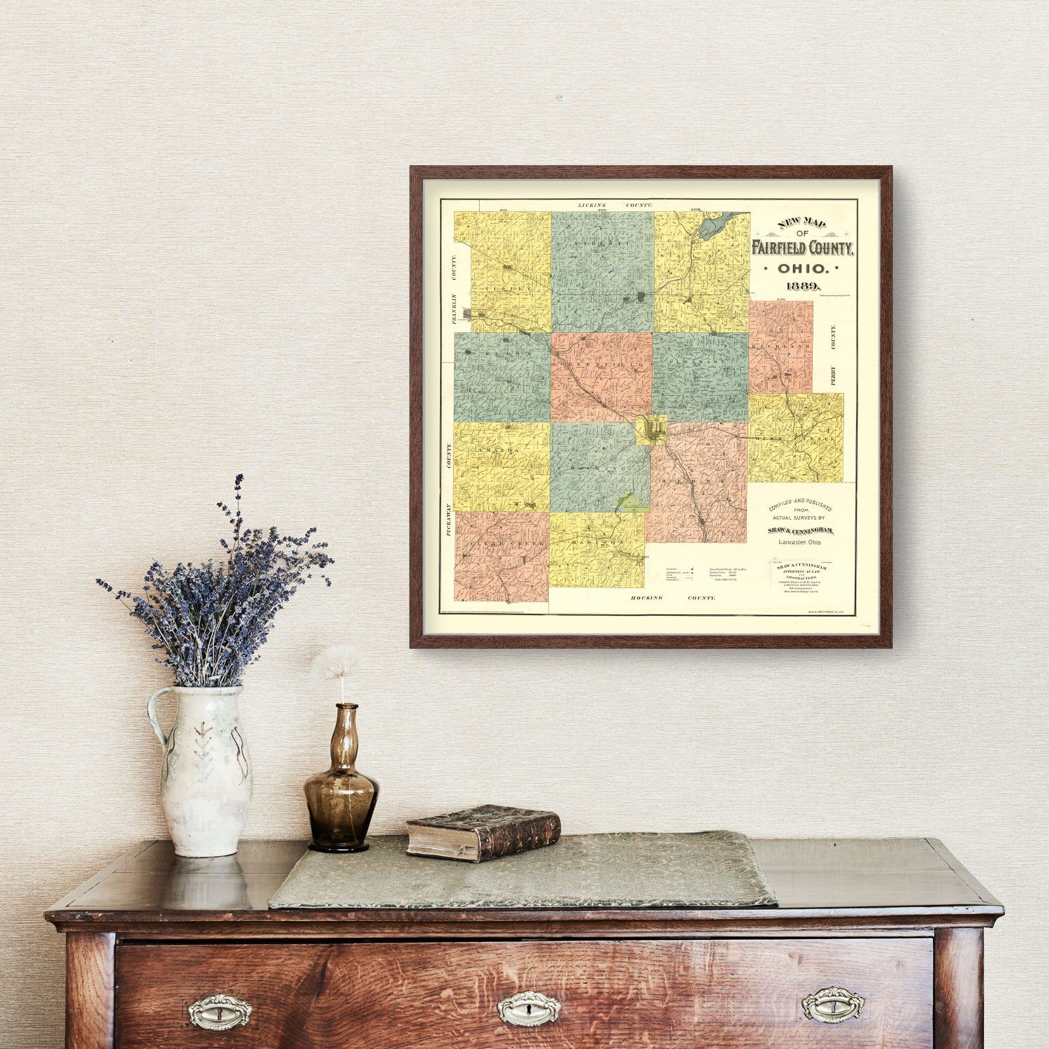 Vintage Map of Fairfield County, Ohio 1889
