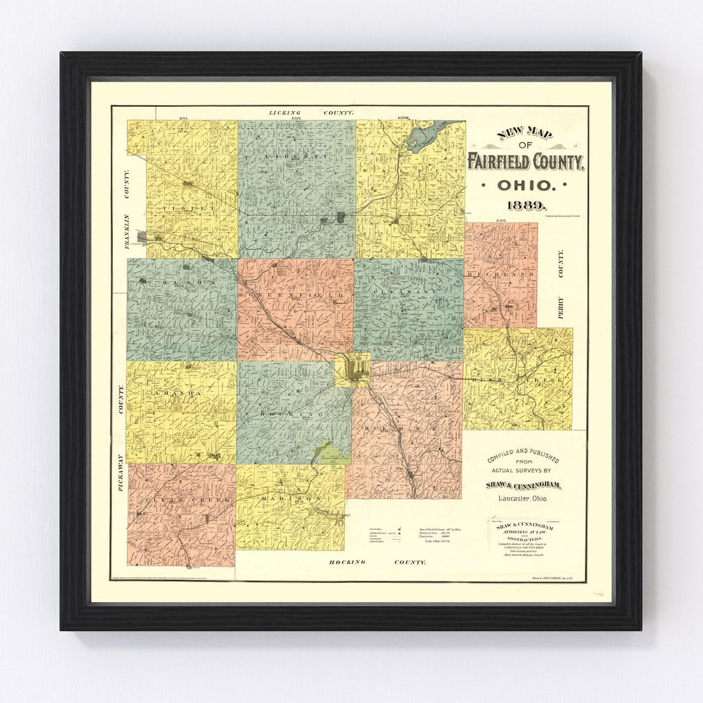 Vintage Map of Fairfield County, Ohio 1889