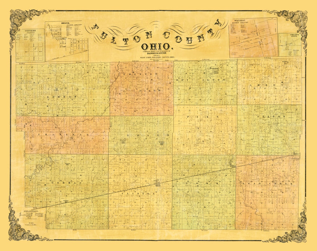 Vintage Map of Fulton County, Ohio 1850
