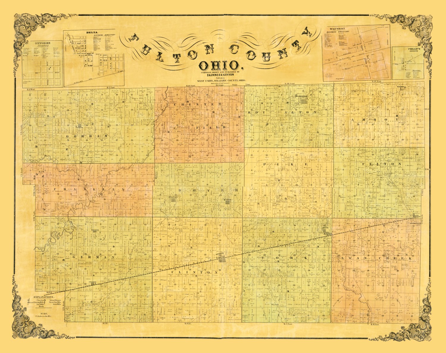 Vintage Map of Fulton County, Ohio 1850