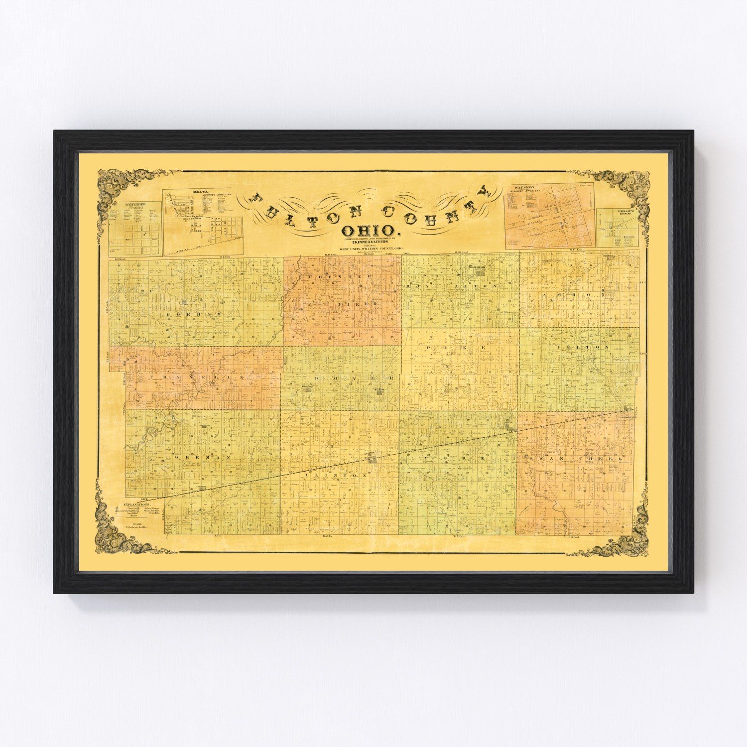 Vintage Map of Fulton County, Ohio 1850