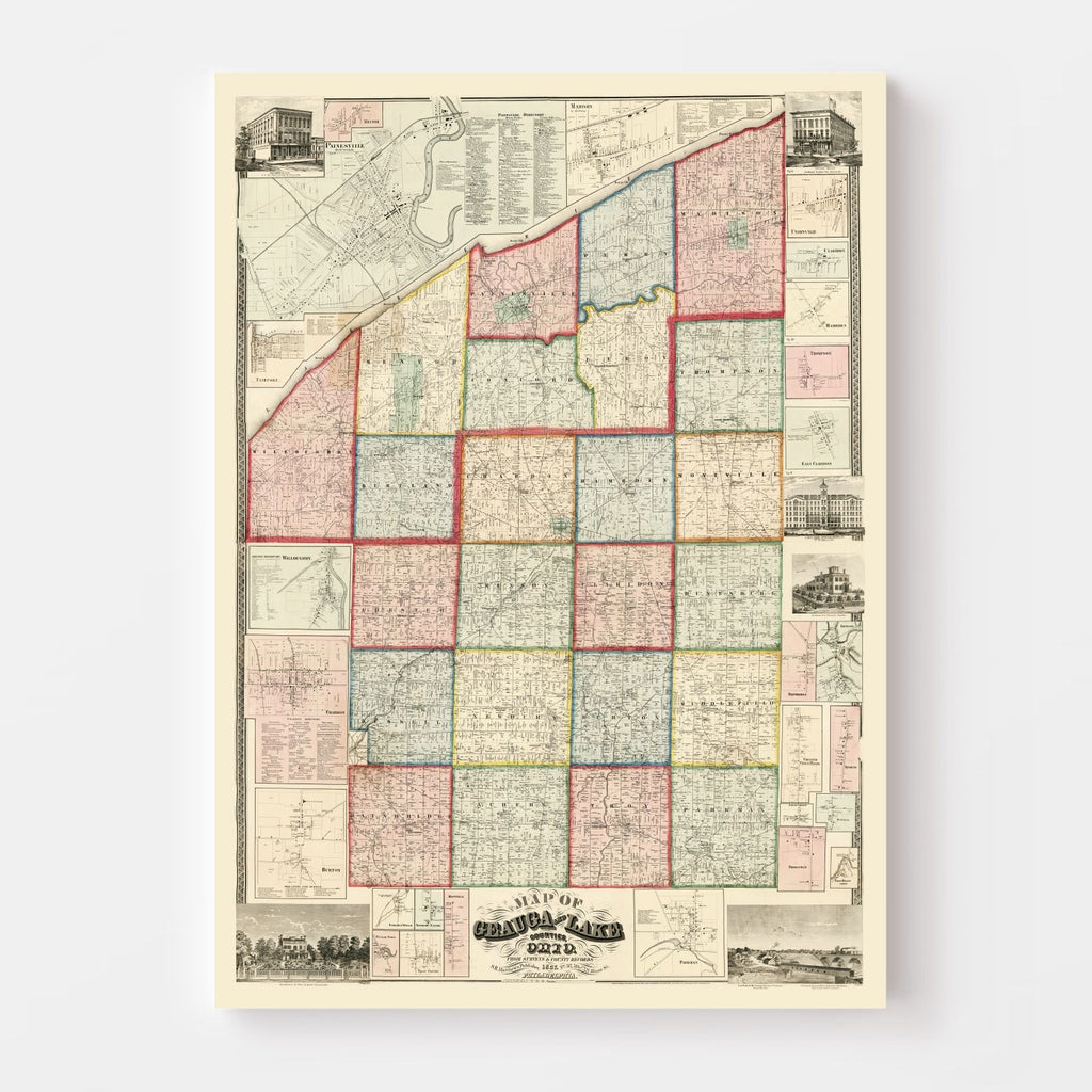 Vintage Map of Geauga County, Ohio 1857