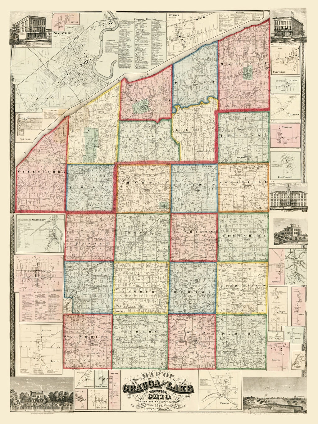 Vintage Map of Geauga County, Ohio 1857