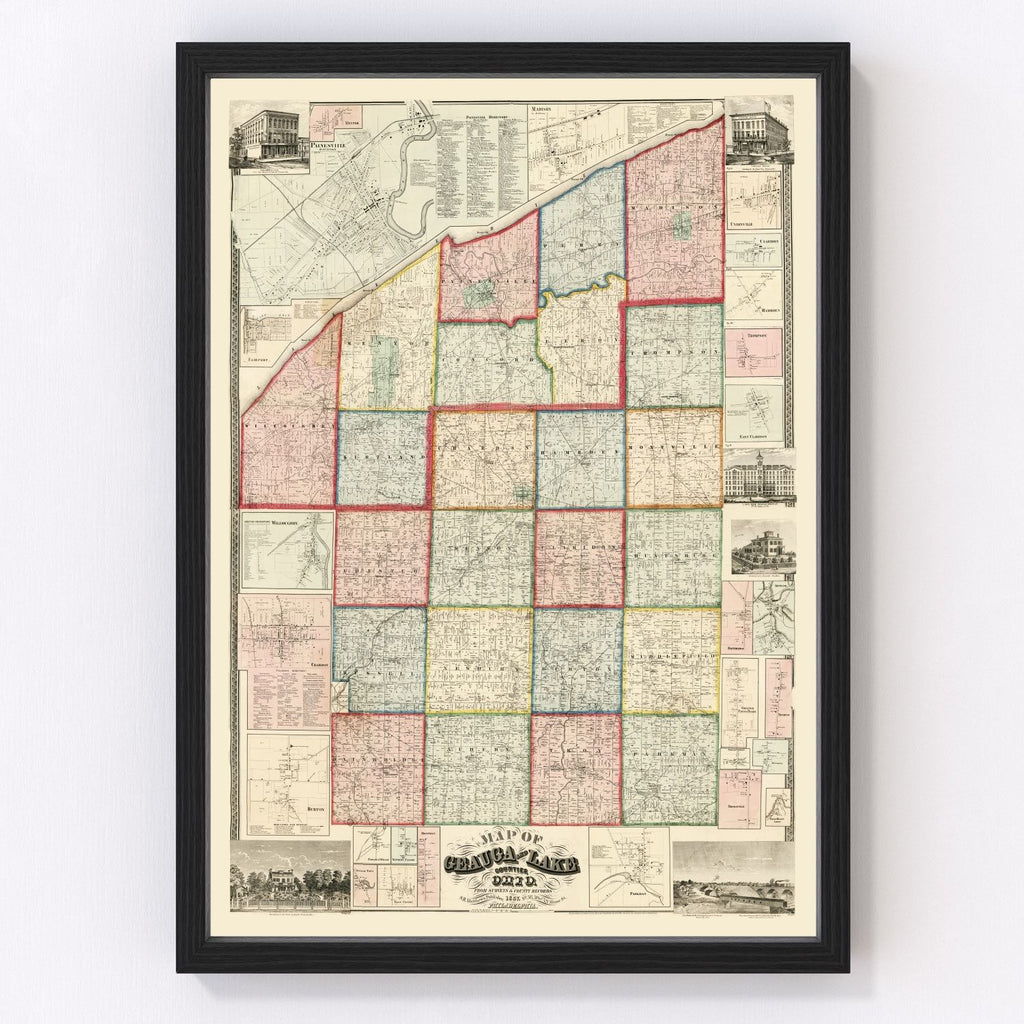Vintage Map of Geauga County, Ohio 1857