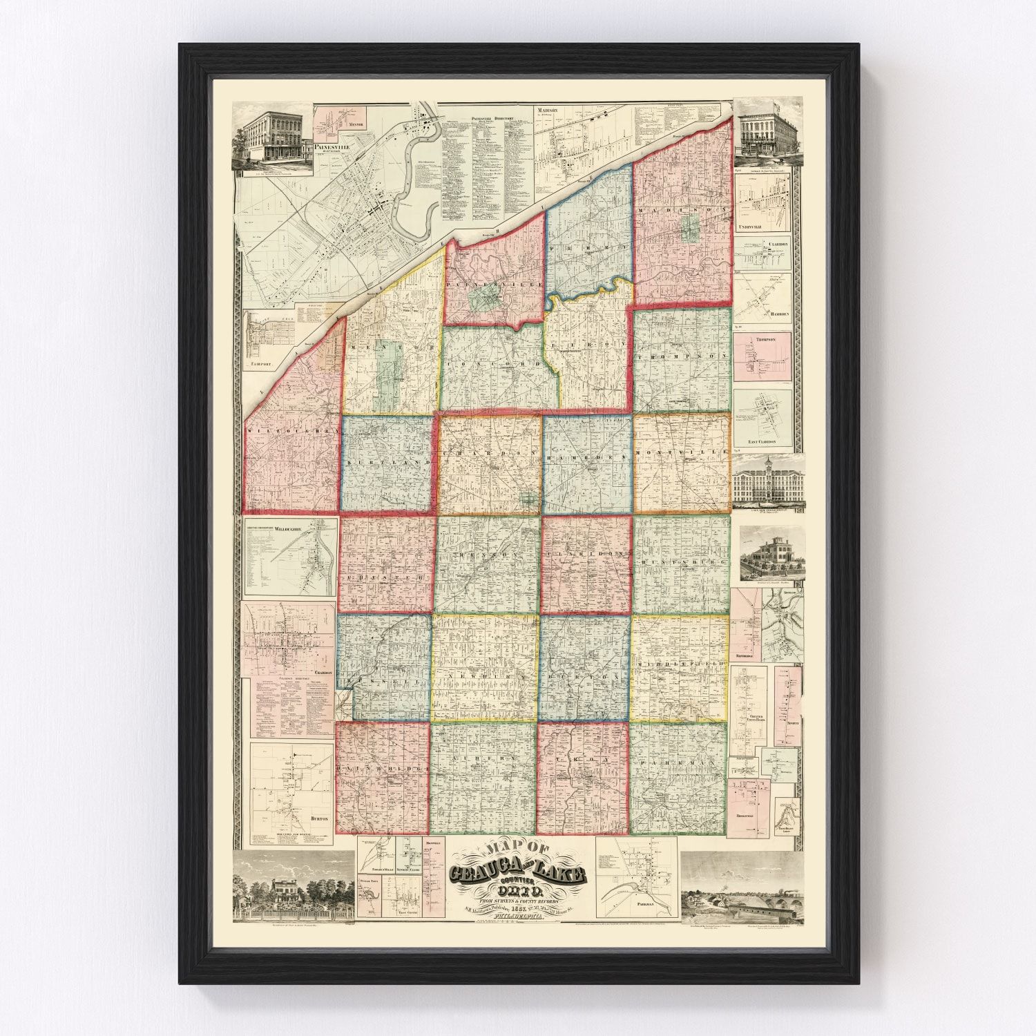 Vintage Map of Geauga County, Ohio 1857