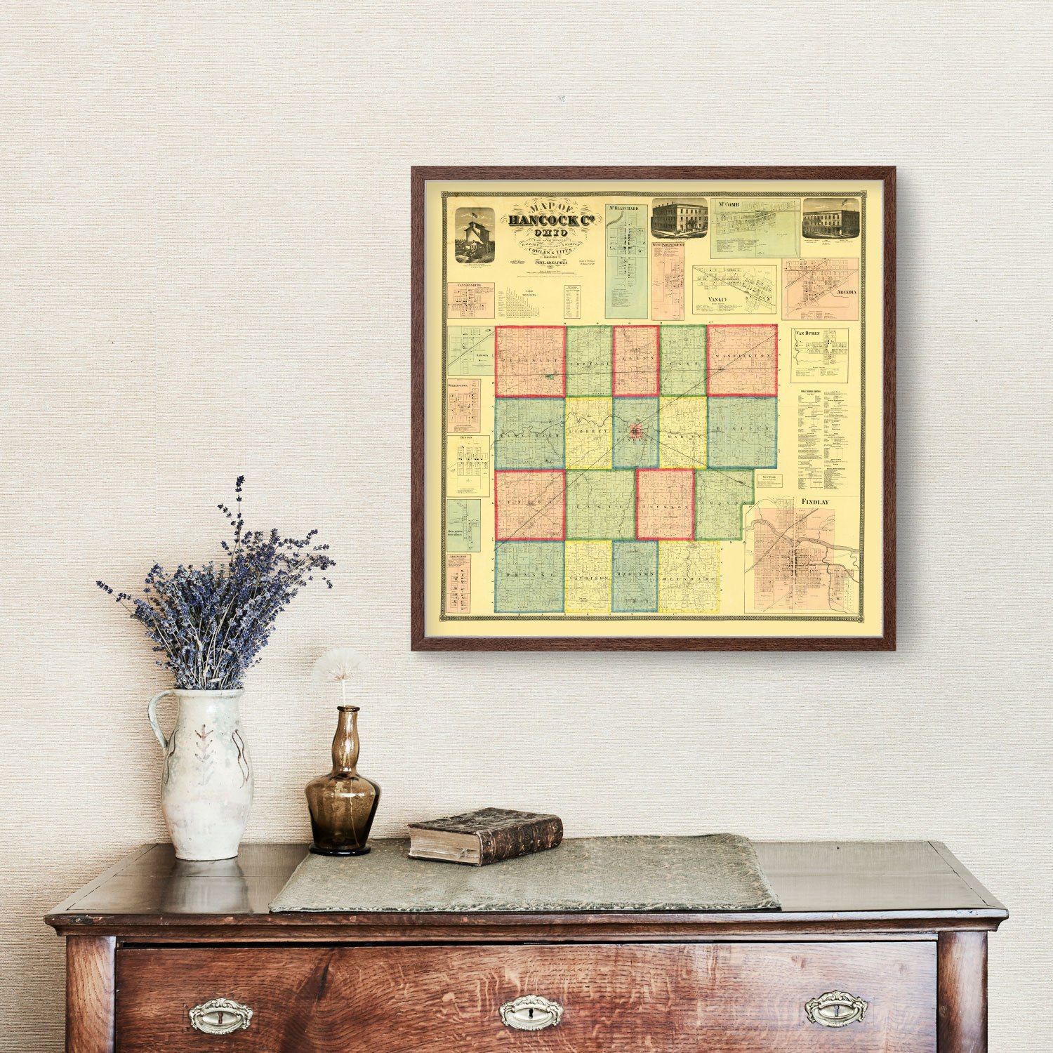Vintage Map of Hancock County, Ohio 1863