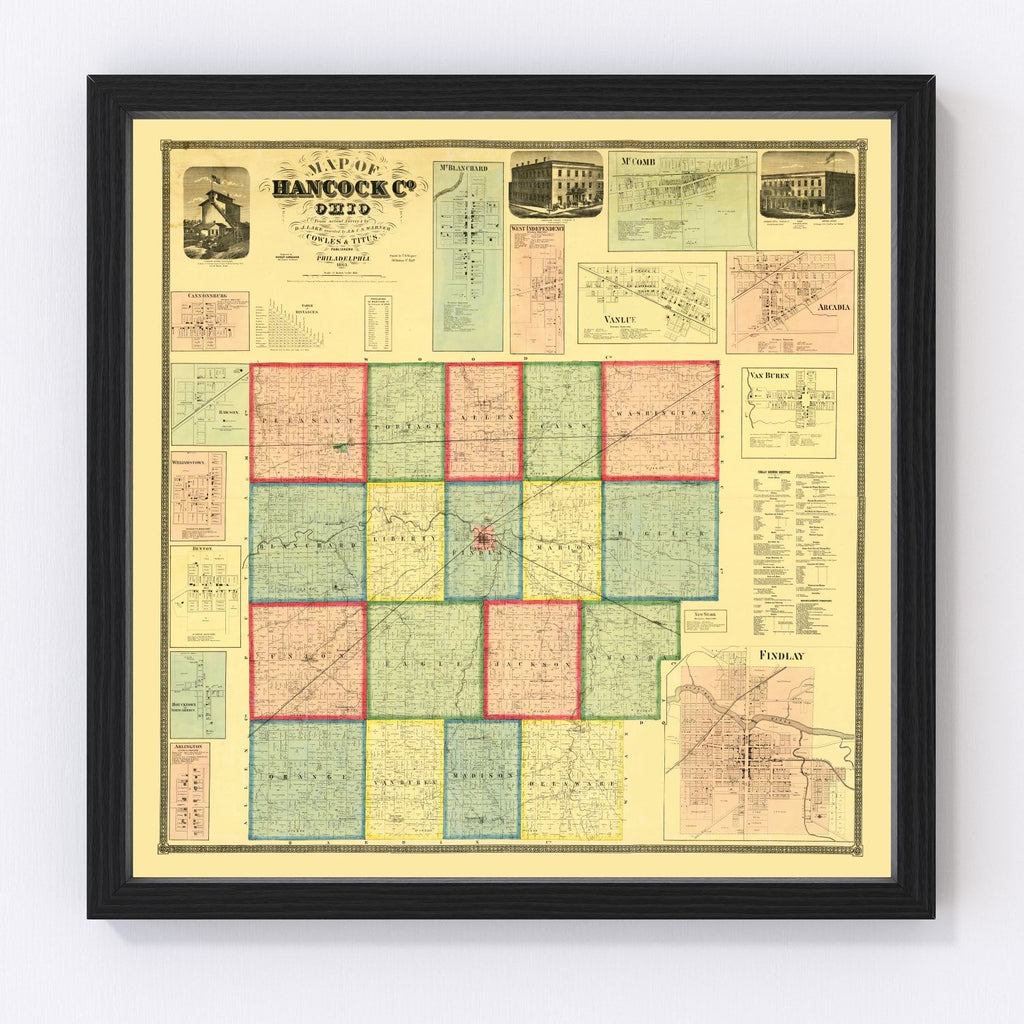Vintage Map of Hancock County, Ohio 1863