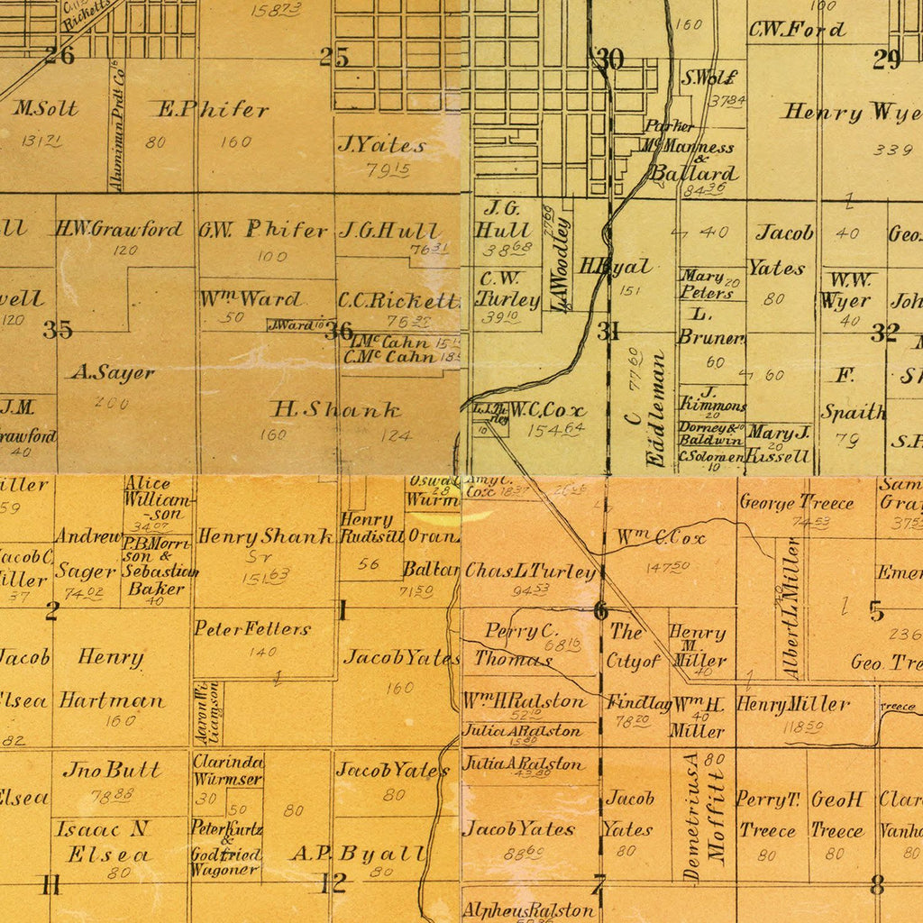 Vintage Map of Hancock County, Ohio 1890