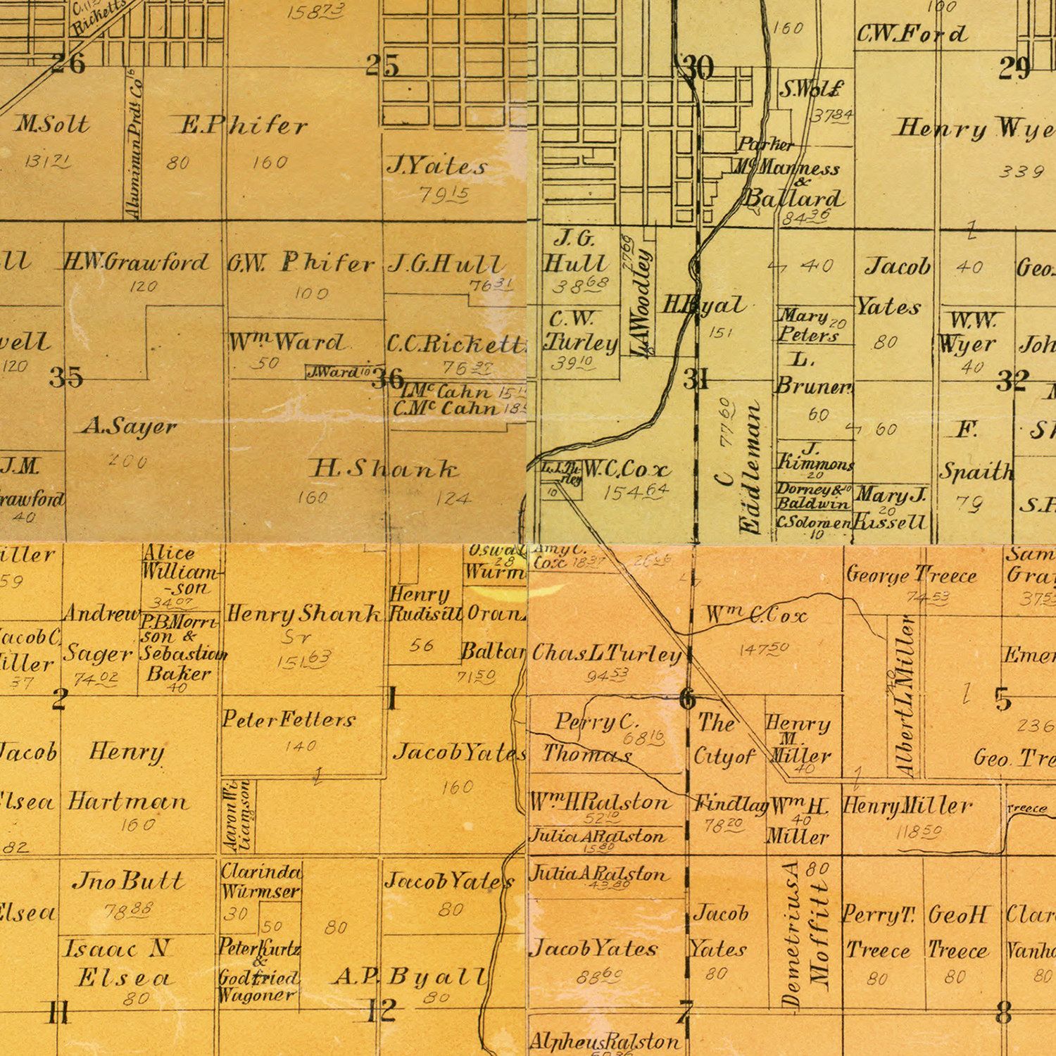 Vintage Map of Hancock County, Ohio 1890
