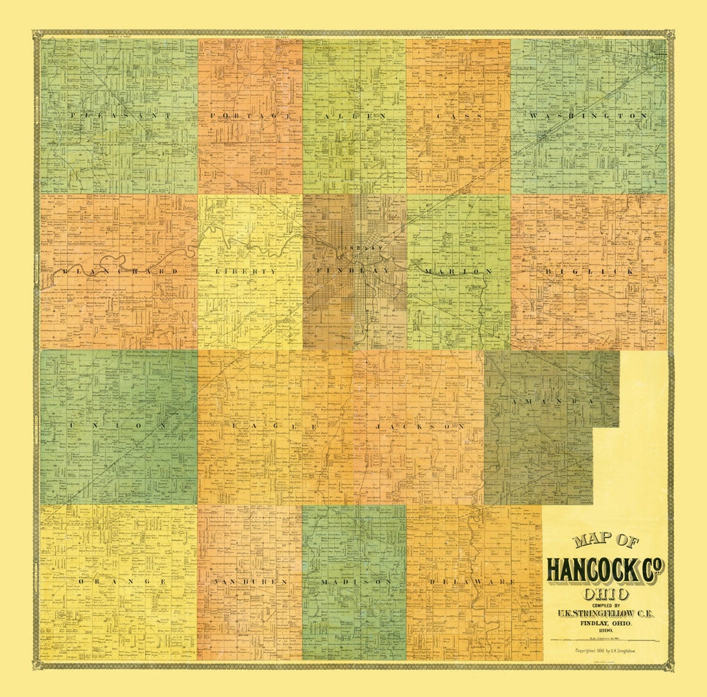 Vintage Map of Hancock County, Ohio 1890
