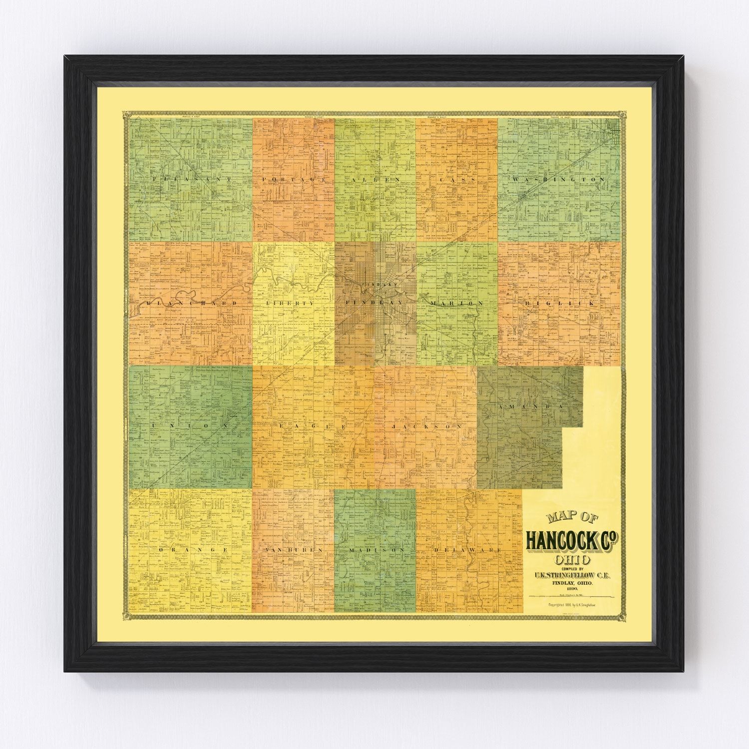 Vintage Map of Hancock County, Ohio 1890