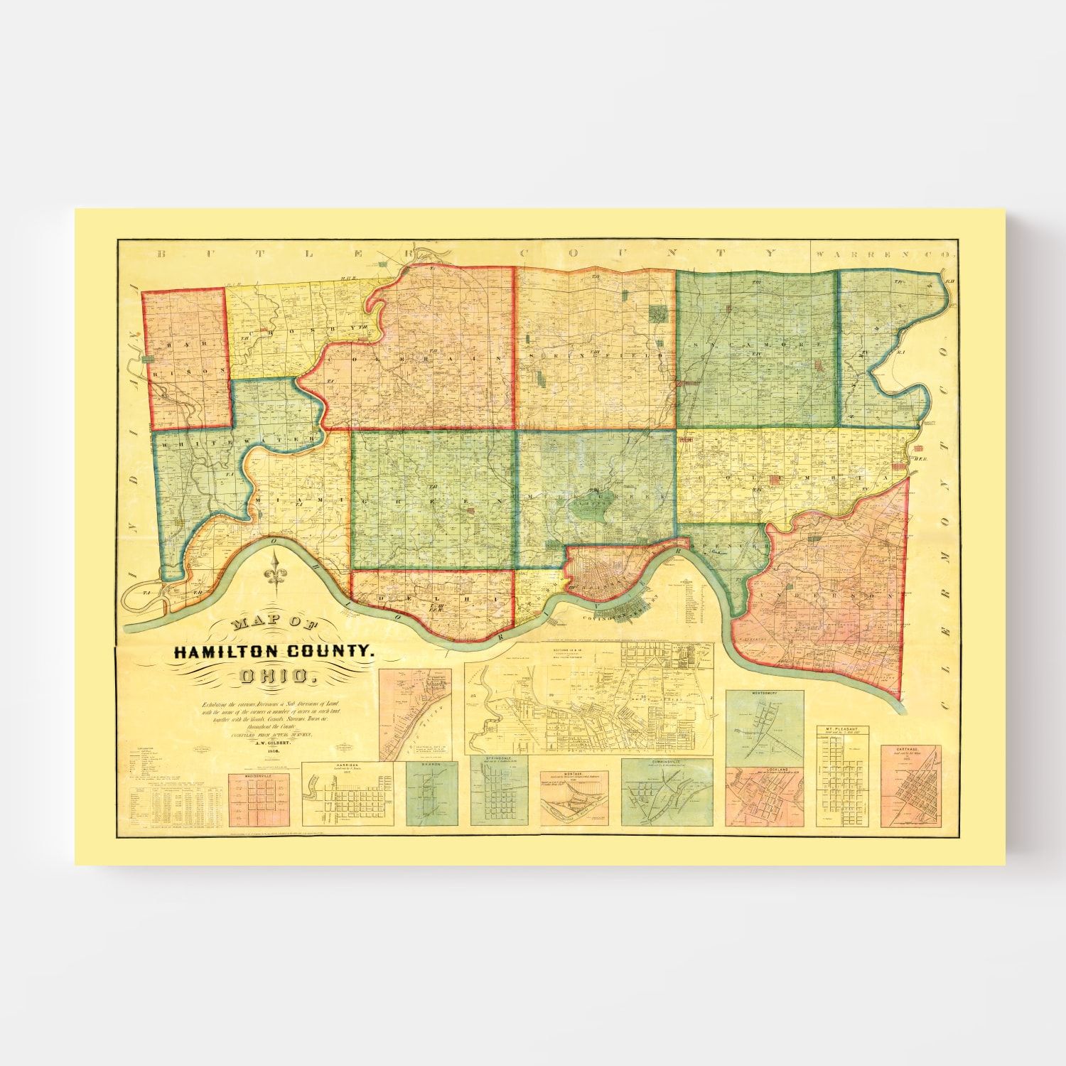Vintage Map of Hamilton County, Ohio 1856