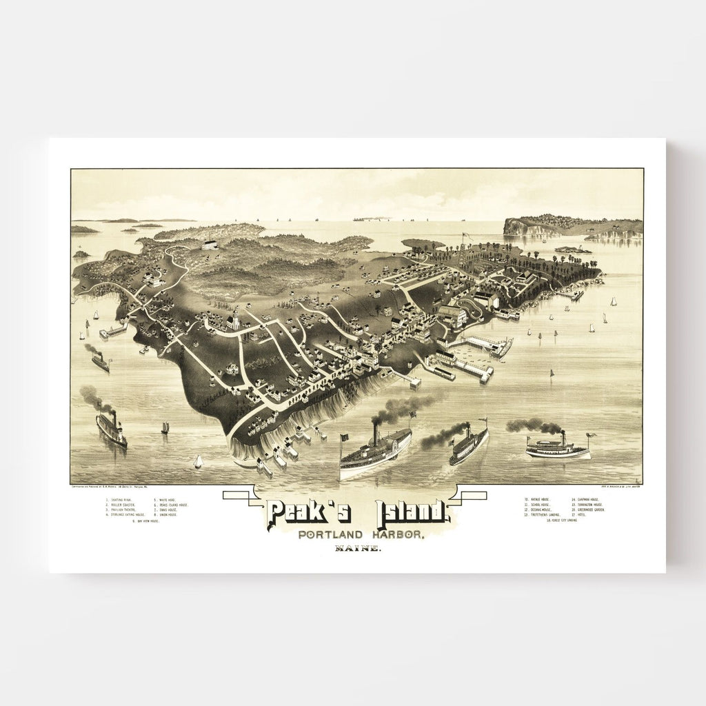Vintage Map of Peak's Island, Maine 1886