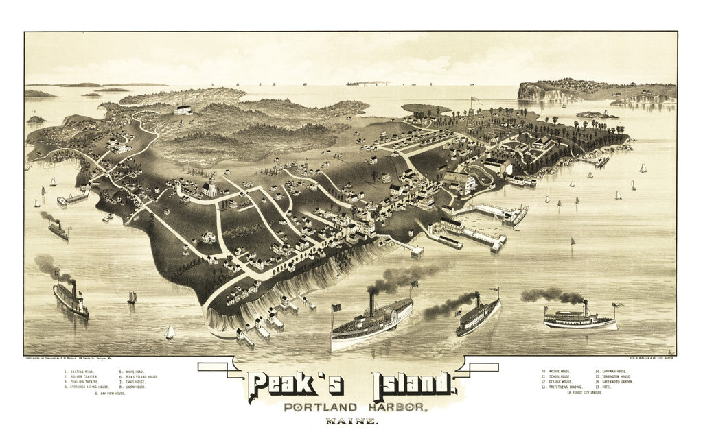 Vintage Map of Peak's Island, Maine 1886