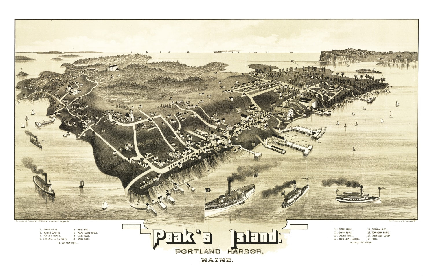 Vintage Map of Peak's Island, Maine 1886