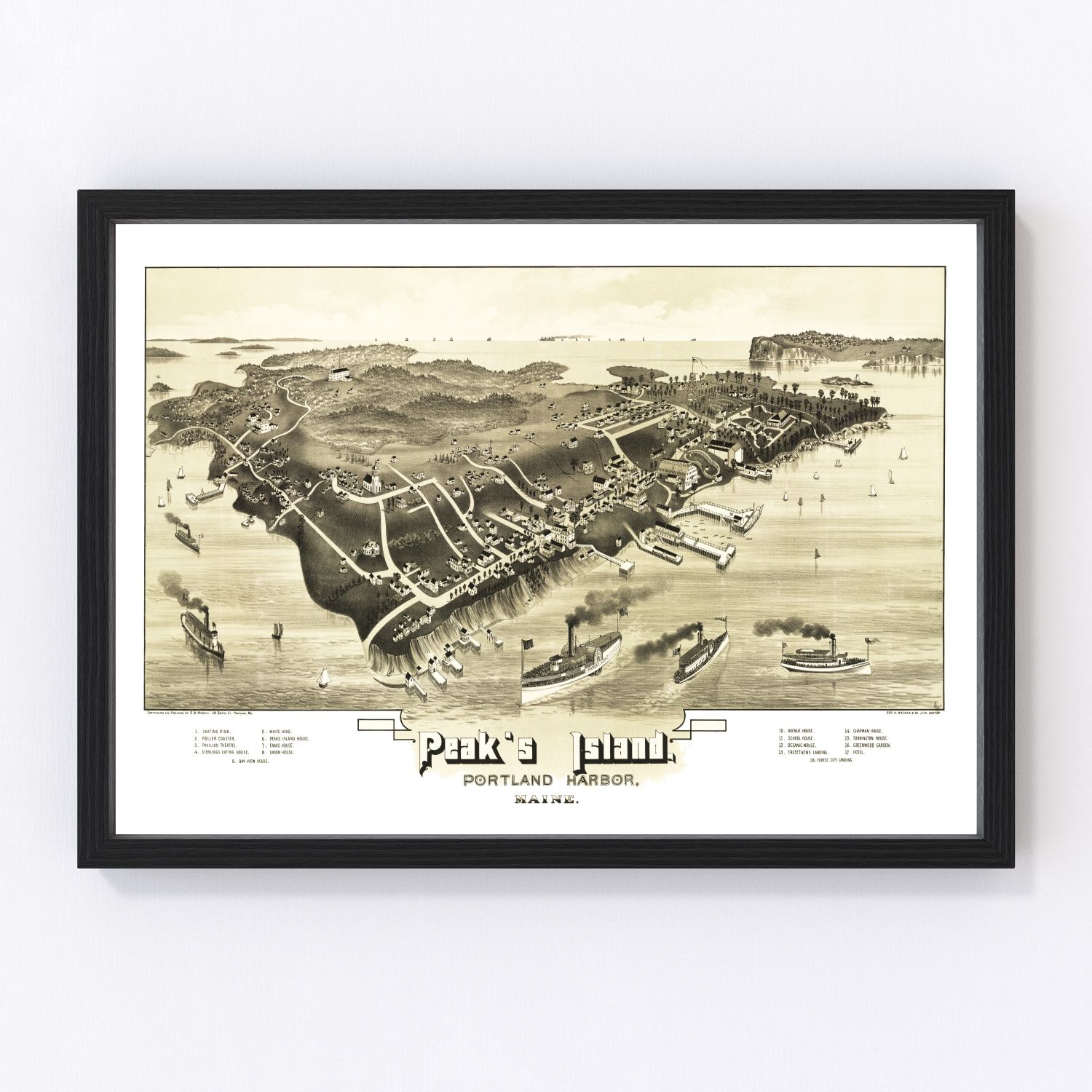 Vintage Map of Peak's Island, Maine 1886