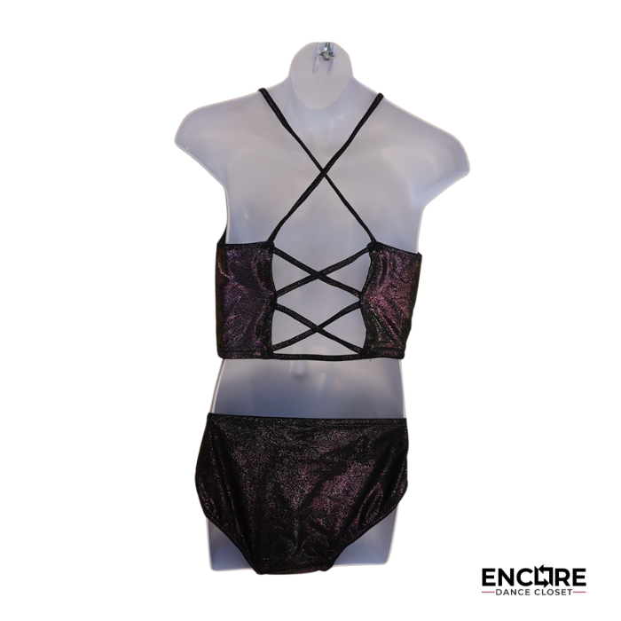Black and Purple Foil Two-Piece with Keyhole Neckline