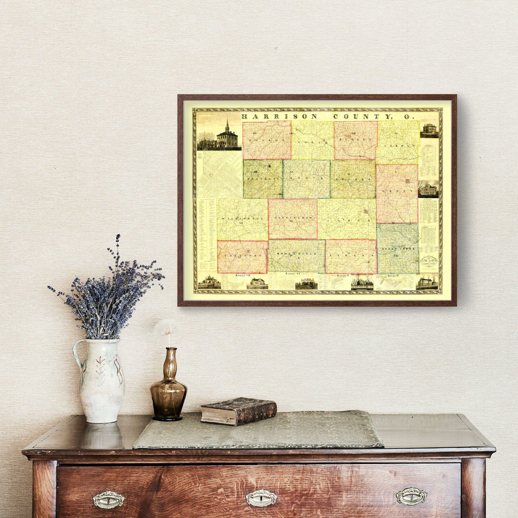 Vintage Map of Harrison County, Ohio 1862