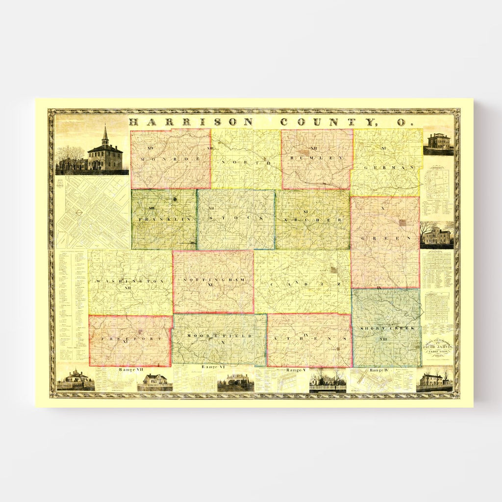 Vintage Map of Harrison County, Ohio 1862