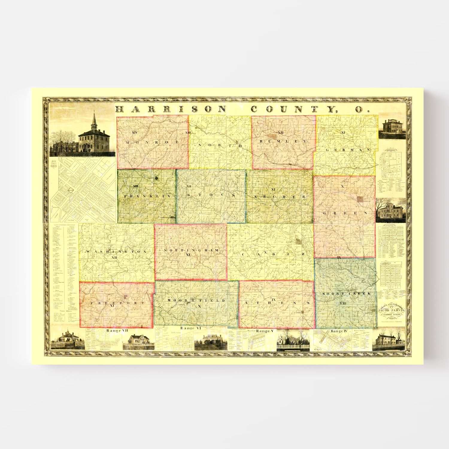 Vintage Map of Harrison County, Ohio 1862