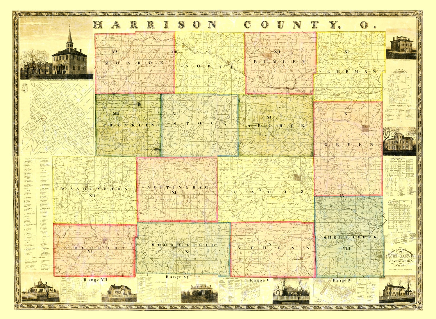 Vintage Map of Harrison County, Ohio 1862