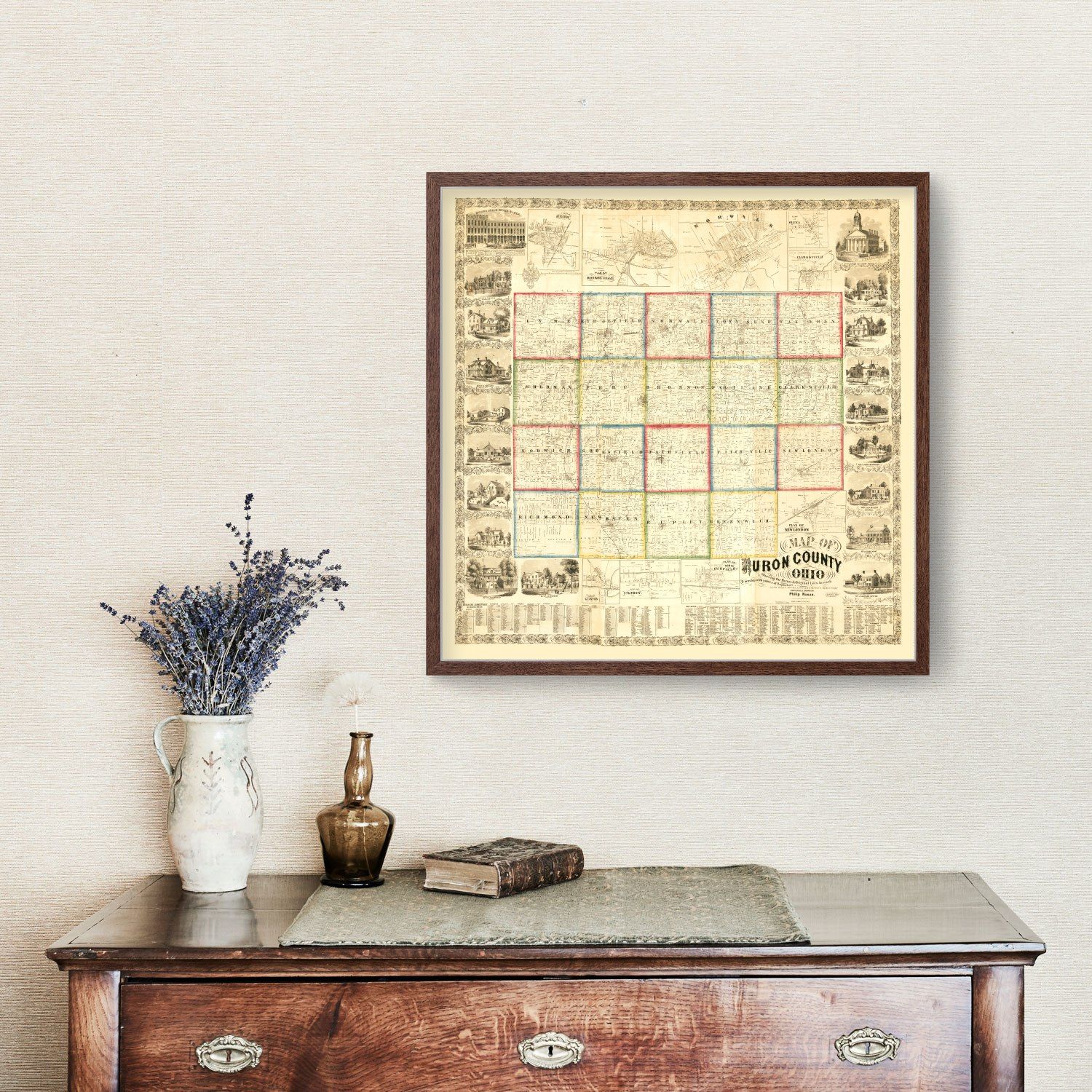 Vintage Map of Huron County, Ohio 1859