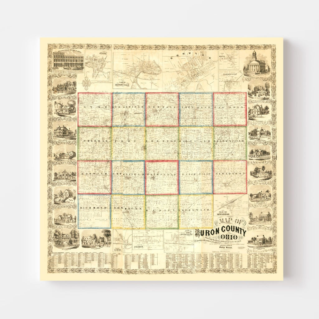 Vintage Map of Huron County, Ohio 1859
