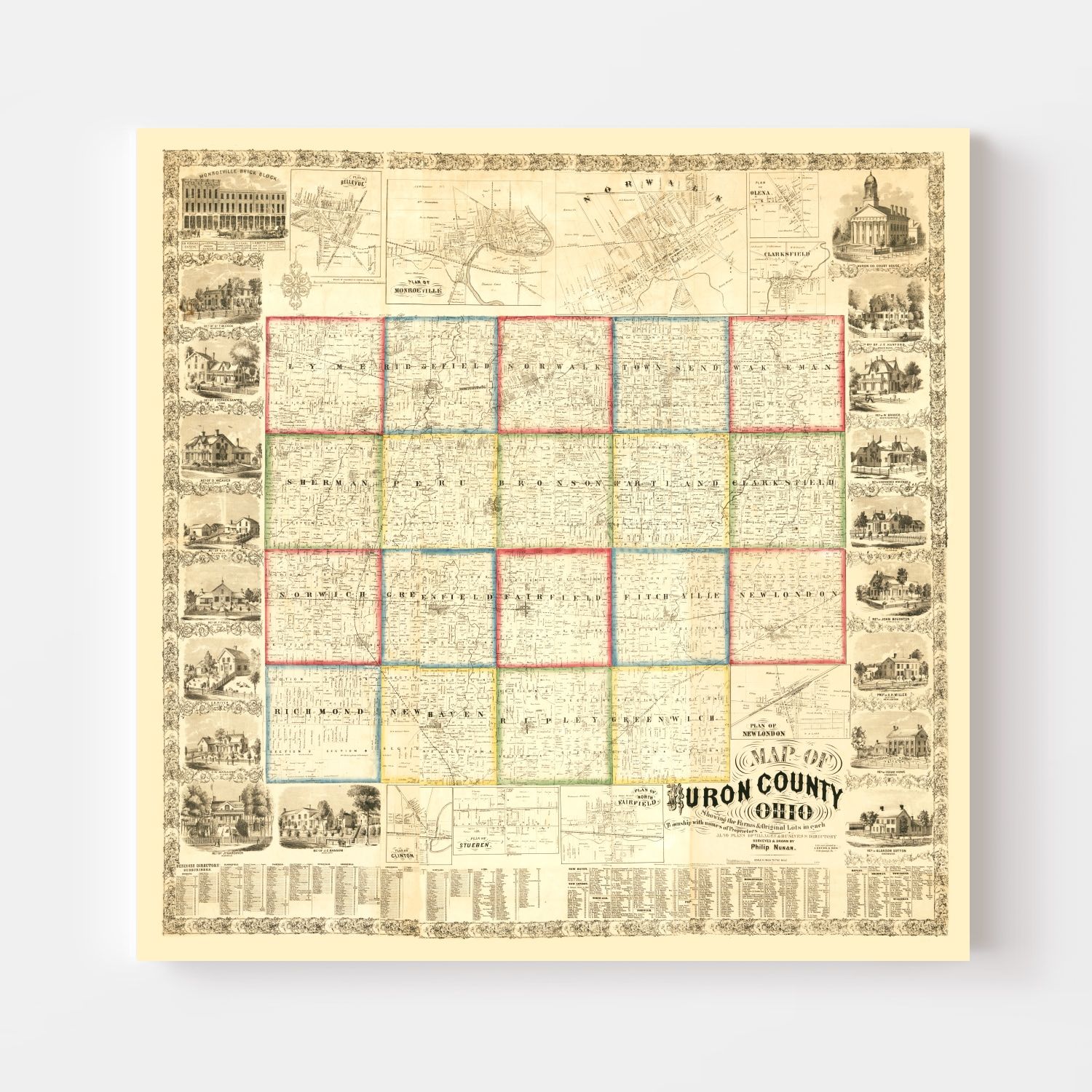 Vintage Map of Huron County, Ohio 1859