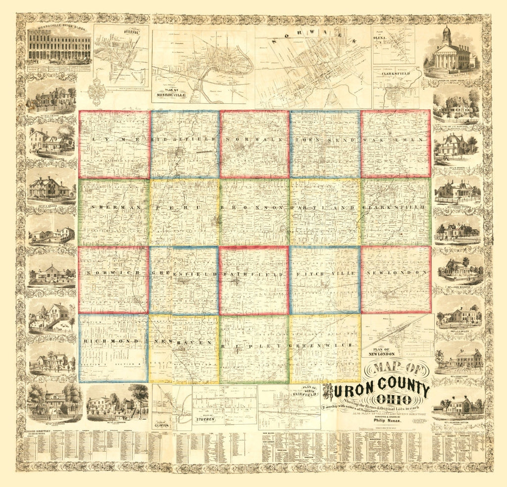 Vintage Map of Huron County, Ohio 1859