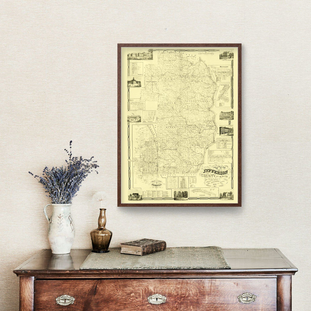 Vintage Map of Jefferson County, Ohio 1856