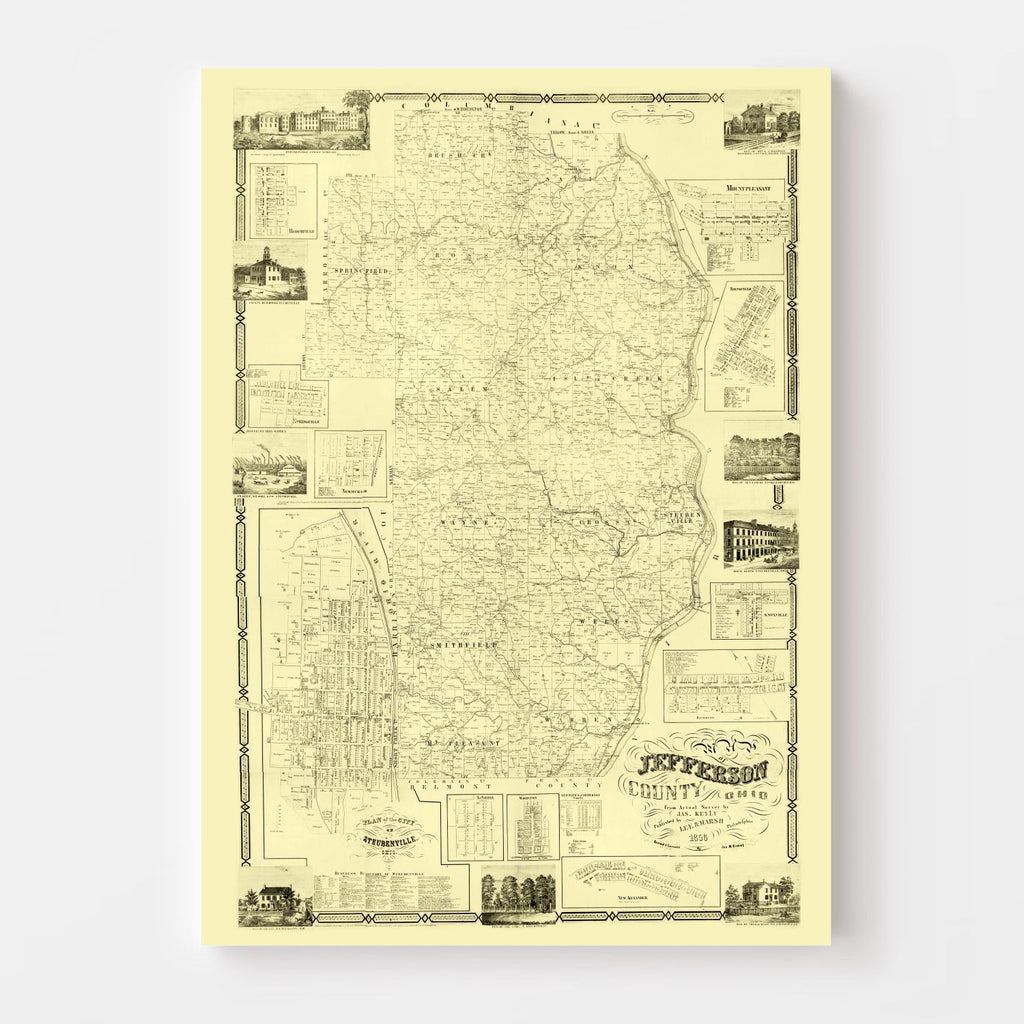 Vintage Map of Jefferson County, Ohio 1856