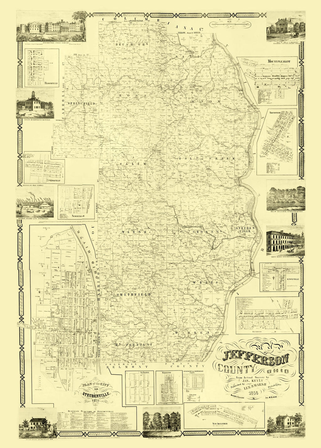 Vintage Map of Jefferson County, Ohio 1856