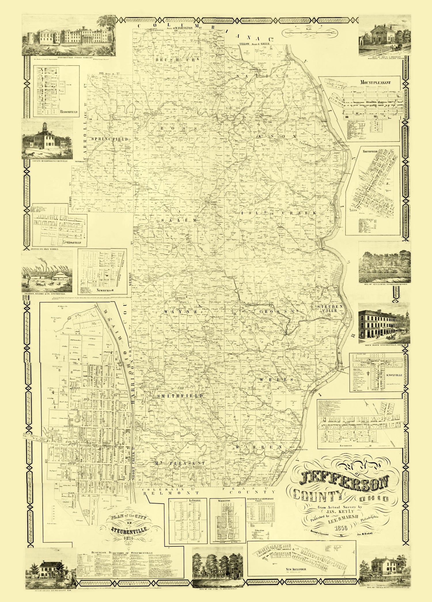 Vintage Map of Jefferson County, Ohio 1856