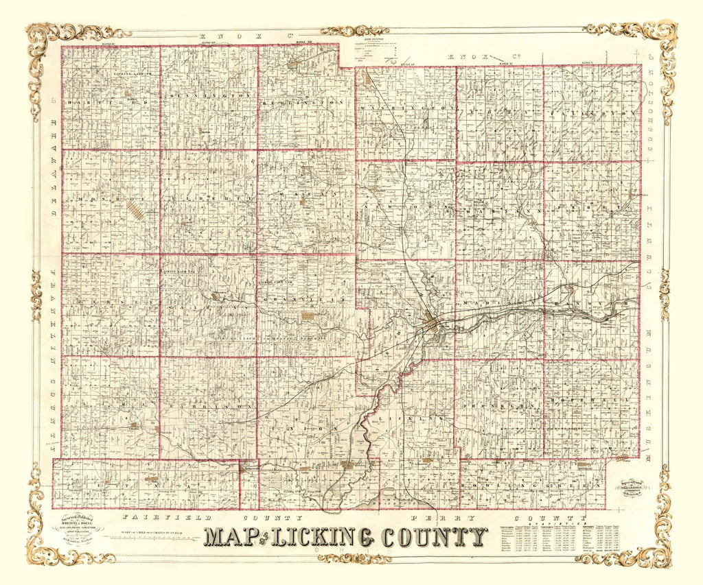 Vintage Map of Licking County, Ohio 1854