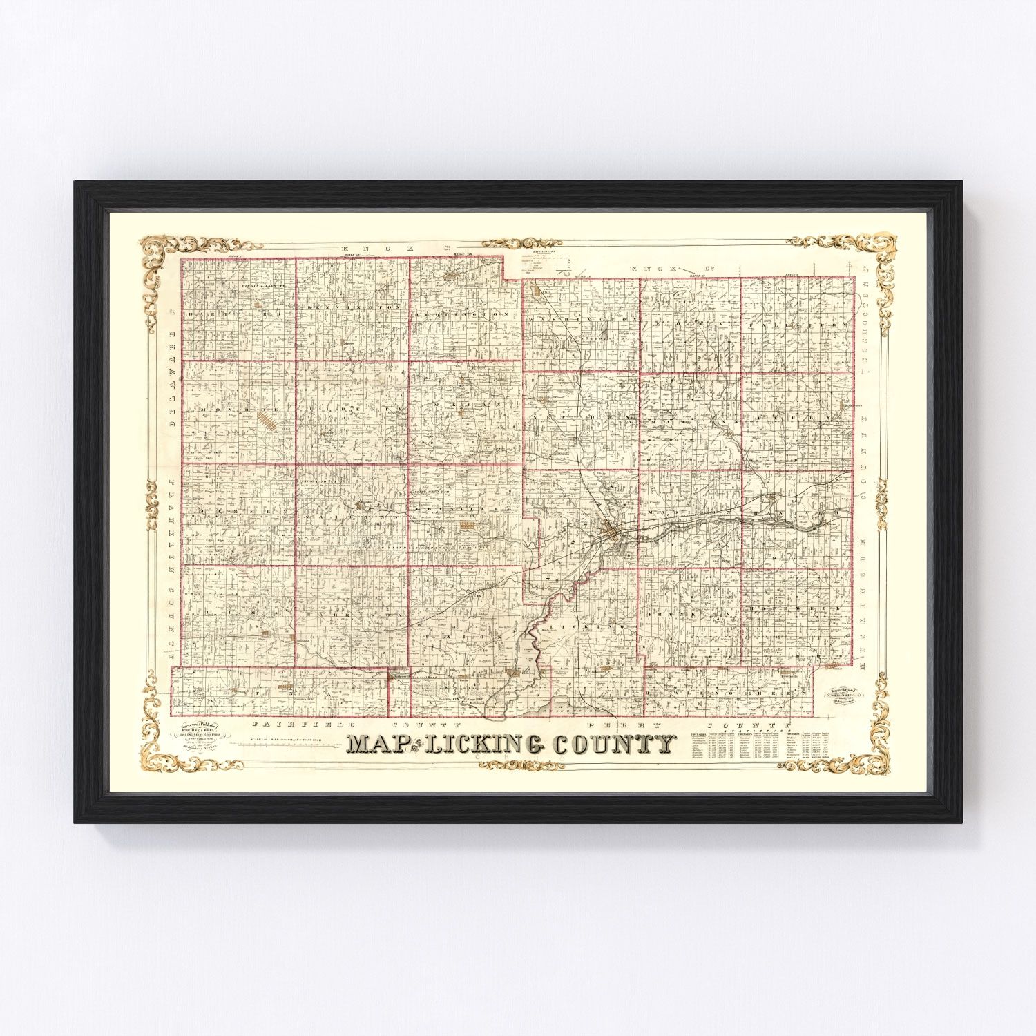 Vintage Map of Licking County, Ohio 1854