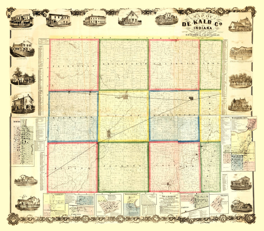 Vintage Map of De Kalb County, Ohio 1863