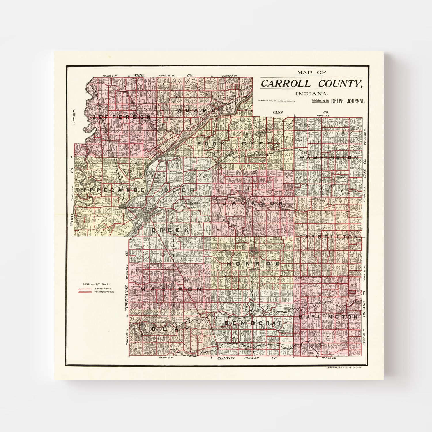 Vintage Map of Carroll County, Indiana 1898